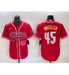 Men Philadelphia Phillies 45 Zack Wheeler Red 2024 City Connect Limited Stitched Baseball Jersey 2 Men Philadelphia Phillies 45 Zack Wheeler Red 2024 City Connect Limited Stitched Baseball Jersey 2