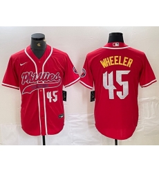 Men Philadelphia Phillies 45 Zack Wheeler Red 2024 City Connect Limited Stitched Baseball Jersey 5 Men Philadelphia Phillies 45 Zack Wheeler Red 2024 City Connect Limited Stitched Baseball Jersey 5