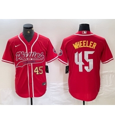 Men Philadelphia Phillies 45 Zack Wheeler Red 2024 City Connect Limited Stitched Baseball Jersey Men Philadelphia Phillies 45 Zack Wheeler Red 2024 City Connect Limited Stitched Baseball Jersey