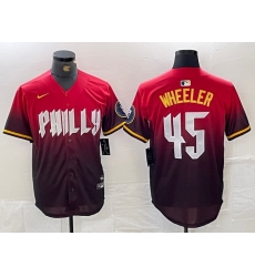 Men Philadelphia Phillies 45 Zack Wheeler Red 2024 City Connect Limited Stitched Jersey 1 Men Philadelphia Phillies 45 Zack Wheeler Red 2024 City Connect Limited Stitched Jersey 1
