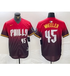 Men Philadelphia Phillies 45 Zack Wheeler Red 2024 City Connect Limited Stitched Jersey 4 Men Philadelphia Phillies 45 Zack Wheeler Red 2024 City Connect Limited Stitched Jersey 4