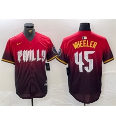 Men Philadelphia Phillies 45 Zack Wheeler Red 2024 City Connect Limited Stitched Jersey Men Philadelphia Phillies 45 Zack Wheeler Red 2024 City Connect Limited Stitched Jersey