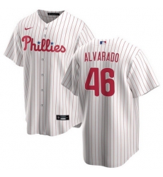 Men Philadelphia Phillies 46 Jos E9 Alvarado White Cool Base Stitched Baseball Jersey Men Philadelphia Phillies 46 Jos E9 Alvarado White Cool Base Stitched Baseball Jersey