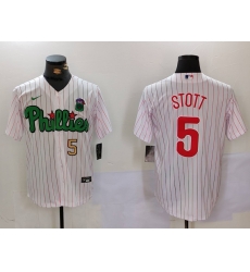Men Philadelphia Phillies 5 Bryson Stott White Green Cool Base Stitched Jersey 3 Men Philadelphia Phillies 5 Bryson Stott White Green Cool Base Stitched Jersey 3
