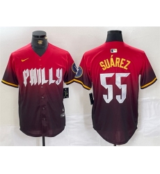 Men Philadelphia Phillies 55 Ranger Su E1rez Red 2024 City Connect Limited Stitched Jersey Men Philadelphia Phillies 55 Ranger Su E1rez Red 2024 City Connect Limited Stitched Jersey