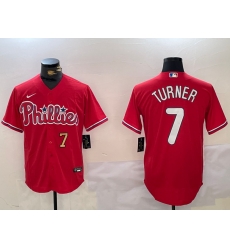 Men Philadelphia Phillies 7 Trea Turner Red Cool Base Stitched Jersey 1 Men Philadelphia Phillies 7 Trea Turner Red Cool Base Stitched Jersey 1