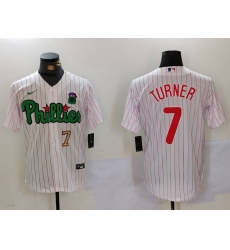 Men Philadelphia Phillies 7 Trea Turner White Green Cool Base Stitched Jersey 1 Men Philadelphia Phillies 7 Trea Turner White Green Cool Base Stitched Jersey 1