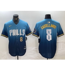Men Philadelphia Phillies 8 Nick Castellanos Blue 2024 City Connect Limited Stitched Jersey 2 Men Philadelphia Phillies 8 Nick Castellanos Blue 2024 City Connect Limited Stitched Jersey 2