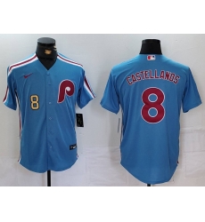 Men Philadelphia Phillies 8 Nick Castellanos Blue Cool Base Stitched Jersey 2 Men Philadelphia Phillies 8 Nick Castellanos Blue Cool Base Stitched Jersey 2