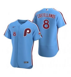 Men Philadelphia Phillies 8 Nick Castellanos Blue Flex Base Stitched Baseball jersey Men Philadelphia Phillies 8 Nick Castellanos Blue Flex Base Stitched Baseball jersey