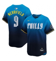 Men Philadelphia Phillies 9 Whit Merrifield Blue 2024 City Connect Limited Stitched Jersey Men Philadelphia Phillies 9 Whit Merrifield Blue 2024 City Connect Limited Stitched Jersey