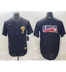 Men Philadelphia Phillies Black Team Big Logo Cool Base Stitched Baseball Jersey Men Philadelphia Phillies Black Team Big Logo Cool Base Stitched Baseball Jersey