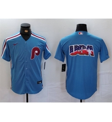 Men Philadelphia Phillies Team Big Logo Blue Cool Base Stitched Jersey Men Philadelphia Phillies Team Big Logo Blue Cool Base Stitched Jersey