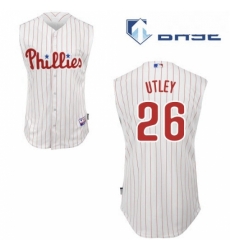 Mens Majestic Philadelphia Phillies 26 Chase Utley Authentic WhiteRed Strip Vest Style MLB Jersey Mens Majestic Philadelphia Phillies 26 Chase Utley Authentic WhiteRed Strip Vest Style MLB Jersey
