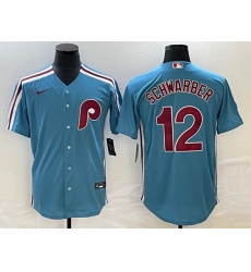 Men's Philadelphia Phillies #12 Kyle Schwarber Blue Cooperstown Throwback Cool Base Nike Jersey Men's Philadelphia Phillies #12 Kyle Schwarber Blue Cooperstown Throwback Cool Base Nike Jersey