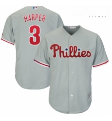 Mens Philadelphia Phillies 3 Bryce Harper Majestic Gray Official Cool Base Replica Player Jersey Mens Philadelphia Phillies 3 Bryce Harper Majestic Gray Official Cool Base Replica Player Jersey
