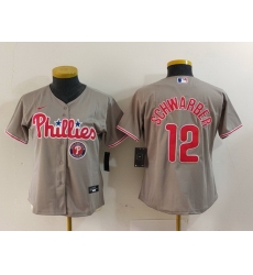 Women Philadelphia Phillies 12 Kyle Schwarber Grey Cool Base Stitched Baseball Jersey 2 Women Philadelphia Phillies 12 Kyle Schwarber Grey Cool Base Stitched Baseball Jersey 2