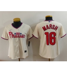 Women Philadelphia Phillies 16 Brandon Marsh Cream Cool Base Stitched Baseball Jersey Women Philadelphia Phillies 16 Brandon Marsh Cream Cool Base Stitched Baseball Jersey