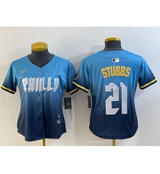 Women Philadelphia Phillies 21 Garrett Stubbs Blue 2024 City Connect Limited Stitched Baseball Jersey Women Philadelphia Phillies 21 Garrett Stubbs Blue 2024 City Connect Limited Stitched Baseball Jersey