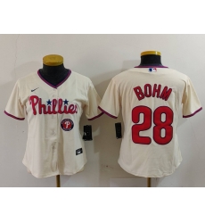 Women Philadelphia Phillies 28 Alec Bohm Cream Cool Base Stitched Baseball Jersey 3 Women Philadelphia Phillies 28 Alec Bohm Cream Cool Base Stitched Baseball Jersey 3