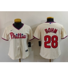 Women Philadelphia Phillies 28 Alec Bohm Cream Cool Base Stitched Baseball Jersey Women Philadelphia Phillies 28 Alec Bohm Cream Cool Base Stitched Baseball Jersey