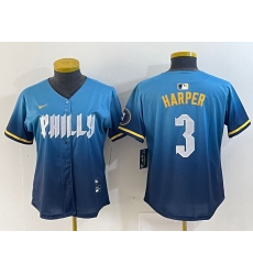 Women Philadelphia Phillies 3 Bryce Harper Blue 2024 City Connect Limited Stitched Jersey 1 Women Philadelphia Phillies 3 Bryce Harper Blue 2024 City Connect Limited Stitched Jersey 1