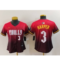Women Philadelphia Phillies 3 Bryce Harper Red 2024 City Connect Limited Stitched Baseball Jersey 3 Women Philadelphia Phillies 3 Bryce Harper Red 2024 City Connect Limited Stitched Baseball Jersey 3
