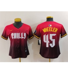 Women Philadelphia Phillies 45 Zack Wheeler Red 2024 City Connect Limited Stitched Baseball Jersey Women Philadelphia Phillies 45 Zack Wheeler Red 2024 City Connect Limited Stitched Baseball Jersey