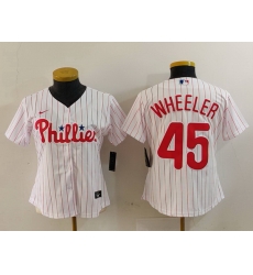 Women Philadelphia Phillies 45 Zack Wheeler White Stitched Baseball Jersey Women Philadelphia Phillies 45 Zack Wheeler White Stitched Baseball Jersey