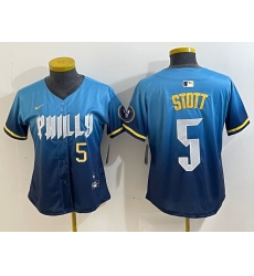 Women Philadelphia Phillies 5 Bryson Stott Blue 2024 City Connect Limited Stitched Baseball Jersey 1 Women Philadelphia Phillies 5 Bryson Stott Blue 2024 City Connect Limited Stitched Baseball Jersey 1