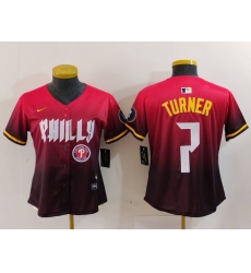 Women Philadelphia Phillies 7 Trea Turner Red 2024 City Connect Limited Stitched Baseball Jersey 2 Women Philadelphia Phillies 7 Trea Turner Red 2024 City Connect Limited Stitched Baseball Jersey 2