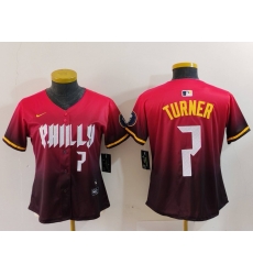 Women Philadelphia Phillies 7 Trea Turner Red 2024 City Connect Limited Stitched Baseball Jersey 3 Women Philadelphia Phillies 7 Trea Turner Red 2024 City Connect Limited Stitched Baseball Jersey 3