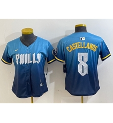Women Philadelphia Phillies 8 Nick Castellanos Blue 2024 City Connect Limited Stitched Jersey 3 Women Philadelphia Phillies 8 Nick Castellanos Blue 2024 City Connect Limited Stitched Jersey 3