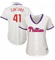Womens Majestic Philadelphia Phillies 41 Carlos Santana Replica Cream Alternate Cool Base MLB Jersey Womens Majestic Philadelphia Phillies 41 Carlos Santana Replica Cream Alternate Cool Base MLB Jersey