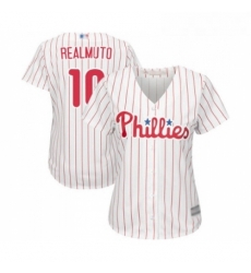 Womens Philadelphia Phillies 10 J T Realmuto Replica White Red Strip Home Cool Base Baseball Jersey Womens Philadelphia Phillies 10 J T Realmuto Replica White Red Strip Home Cool Base Baseball Jersey