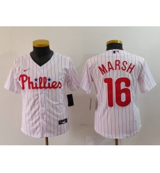 Youth Philadelphia Phillies 16 Brandon Marsh White Cool Base Stitched Baseball Jersey 1 Youth Philadelphia Phillies 16 Brandon Marsh White Cool Base Stitched Baseball Jersey 1