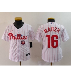 Youth Philadelphia Phillies 16 Brandon Marsh White Cool Base Stitched Baseball Jersey 2 Youth Philadelphia Phillies 16 Brandon Marsh White Cool Base Stitched Baseball Jersey 2