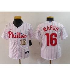Youth Philadelphia Phillies 16 Brandon Marsh White Cool Base Stitched Baseball Jersey 3 Youth Philadelphia Phillies 16 Brandon Marsh White Cool Base Stitched Baseball Jersey 3