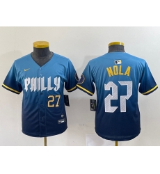 Youth Philadelphia Phillies 27 Aaron Nola Blue 2024 City Connect Limited Stitched Baseball Jersey 6 Youth Philadelphia Phillies 27 Aaron Nola Blue 2024 City Connect Limited Stitched Baseball Jersey 6