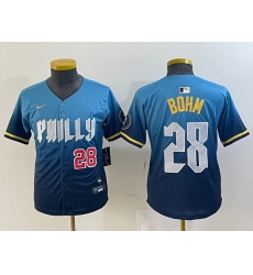 Youth Philadelphia Phillies 28 Alec Bohm Blue 2024 City Connect Limited Stitched Baseball Jersey 4 Youth Philadelphia Phillies 28 Alec Bohm Blue 2024 City Connect Limited Stitched Baseball Jersey 4