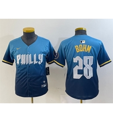 Youth Philadelphia Phillies 28 Alec Bohm Blue 2024 City Connect Limited Stitched Baseball Jersey Youth Philadelphia Phillies 28 Alec Bohm Blue 2024 City Connect Limited Stitched Baseball Jersey
