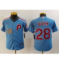 Youth Philadelphia Phillies 28 Alec Bohm Blue Cool Base Stitched Baseball Jersey 1 Youth Philadelphia Phillies 28 Alec Bohm Blue Cool Base Stitched Baseball Jersey 1