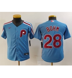 Youth Philadelphia Phillies 28 Alec Bohm Blue Cool Base Stitched Baseball Jersey 3 Youth Philadelphia Phillies 28 Alec Bohm Blue Cool Base Stitched Baseball Jersey 3