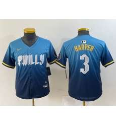 Youth Philadelphia Phillies 3 Bryce Harper Blue 2024 City Connect Limited Stitched Jersey
