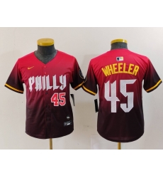 Youth Philadelphia Phillies 45 Zack Wheeler Red 2024 City Connect Limited Stitched Baseball Jersey 5 Youth Philadelphia Phillies 45 Zack Wheeler Red 2024 City Connect Limited Stitched Baseball Jersey 5