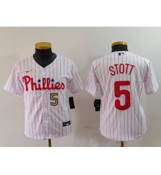 Youth Philadelphia Phillies 5 Bryson Stott White Cool Base Stitched Baseball Jersey 6 Youth Philadelphia Phillies 5 Bryson Stott White Cool Base Stitched Baseball Jersey 6