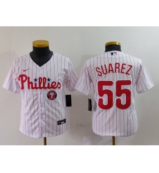 Youth Philadelphia Phillies 55 Ranger Suarez White Cool Base Stitched Baseball Jersey 1 Youth Philadelphia Phillies 55 Ranger Suarez White Cool Base Stitched Baseball Jersey 1