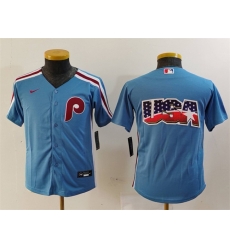 Youth Philadelphia Phillies Team Big Logo Blue Cool Base Stitched Baseball Jersey Youth Philadelphia Phillies Team Big Logo Blue Cool Base Stitched Baseball Jersey