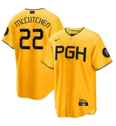 Men Pittsburgh Pirates #22 Andrew McCutchen Gold 2023 City Connect Flex Base Stitched Jersey Men Pittsburgh Pirates #22 Andrew McCutchen Gold 2023 City Connect Flex Base Stitched Jersey