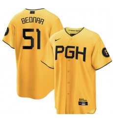 Men Pittsburgh Pirates David Bednar #51 Gold 2023 City Connect Flex Base Stitched Jersey Men Pittsburgh Pirates David Bednar #51 Gold 2023 City Connect Flex Base Stitched Jersey